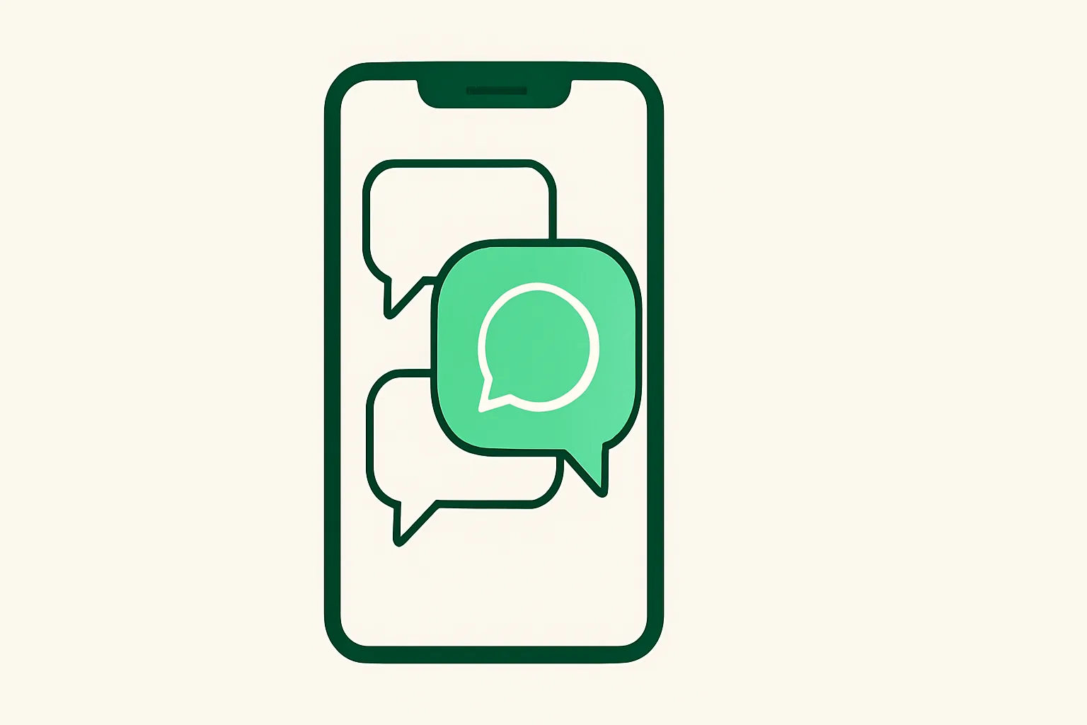 Illustration: three overlapping speech bubbles on a phone screen with one highlighted, representing WhatsApp AI platform comparison