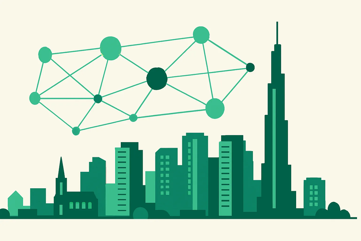 AI automation for businesses in Vietnam — Ho Chi Minh City's skyline with a connected AI network